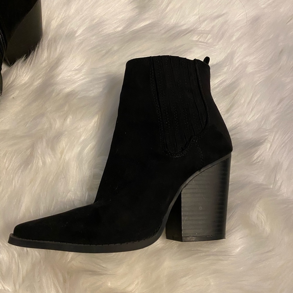 Black high heeled booties